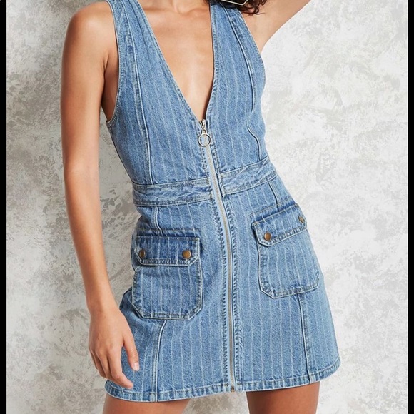 Forever 21 Dresses & Skirts - F21 Denim Striped Zip Dress